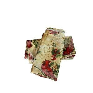 Set of 2 Handmade Christmas Poinsettia Cardinal Fabric Napkins 17x17 Vintage EUC